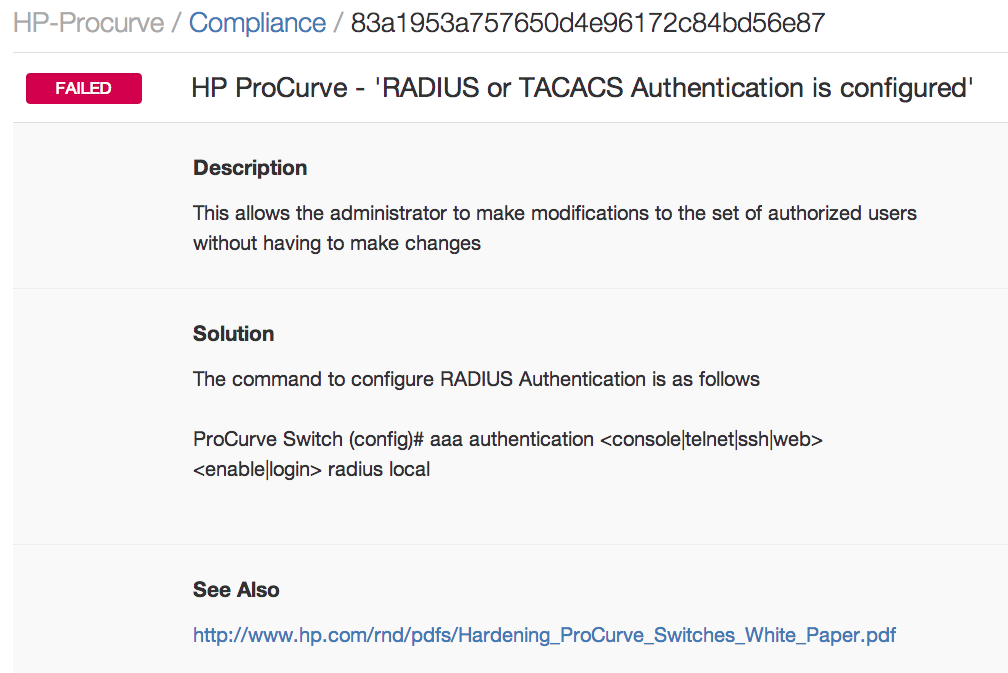 Nessus - HP Procurve compliance