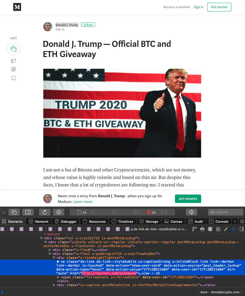 Same template used for donaldcrypto.com