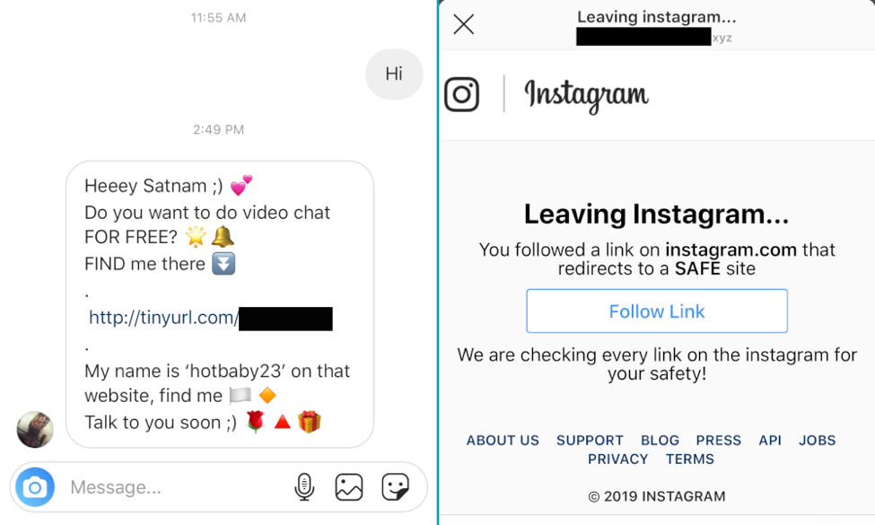 Fake “Safe” Instagram URL Message