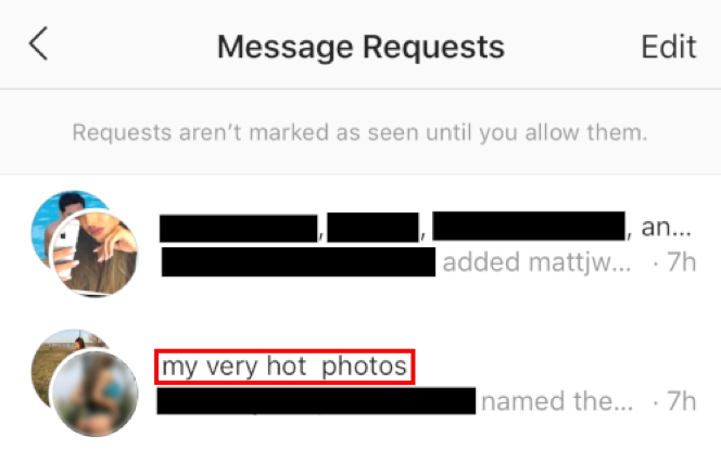 Porn bots use Group Instagram Direct Messaging