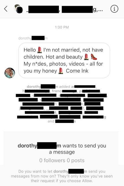 Porn bots use Group Instagram Direct Messaging