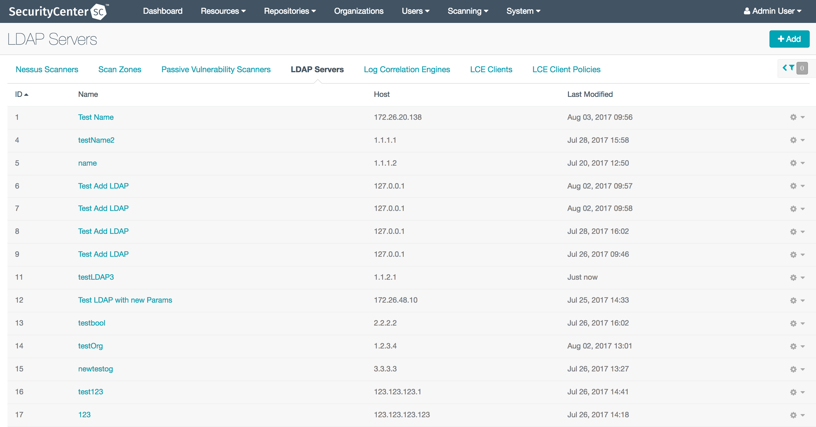 LDAP Servers List View