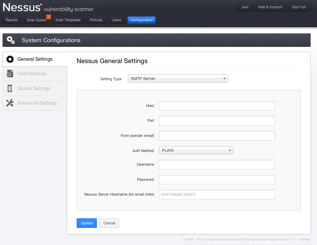 Nessus system configurations