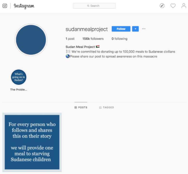 Sudan Meal Project Instagram account scam