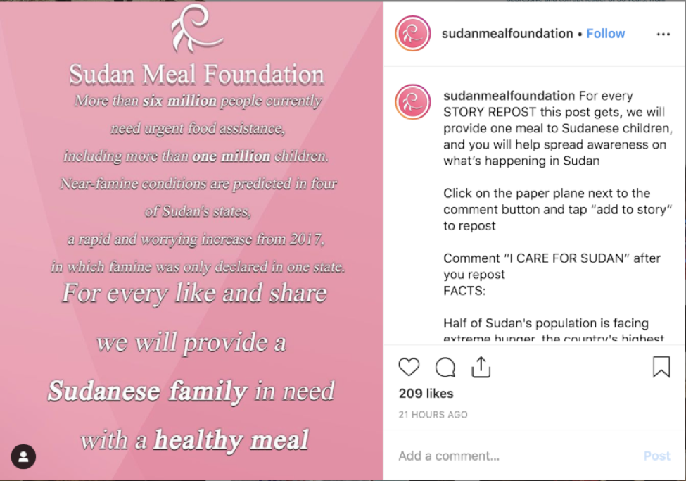 Instagram Sudan Meal Project scam accounts emerge
