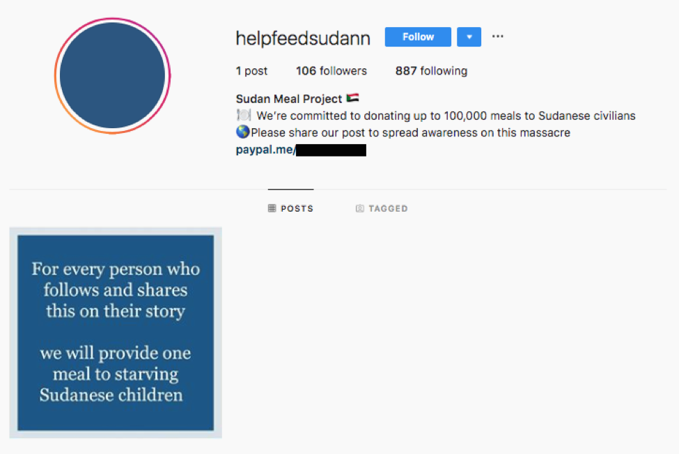 Sudan Meal Project Instagram scam accounts