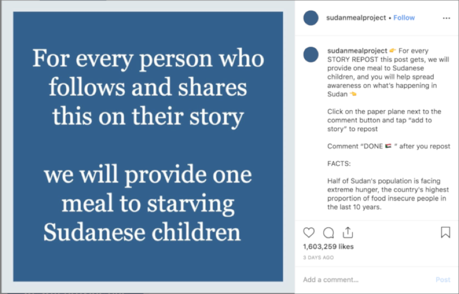 Sudan Meal Project Instagram scam