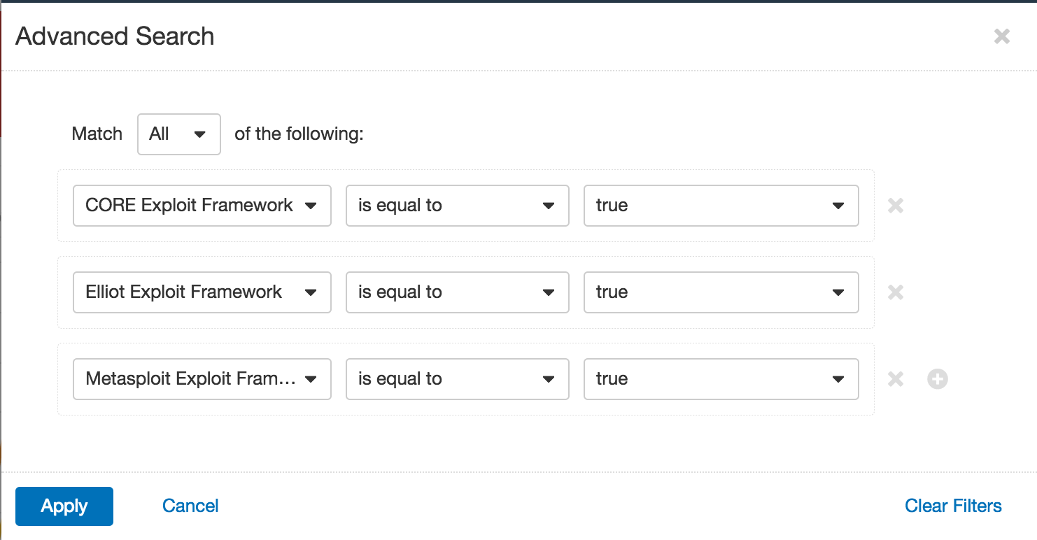 Tenable.io Exploit Frameworks Filter