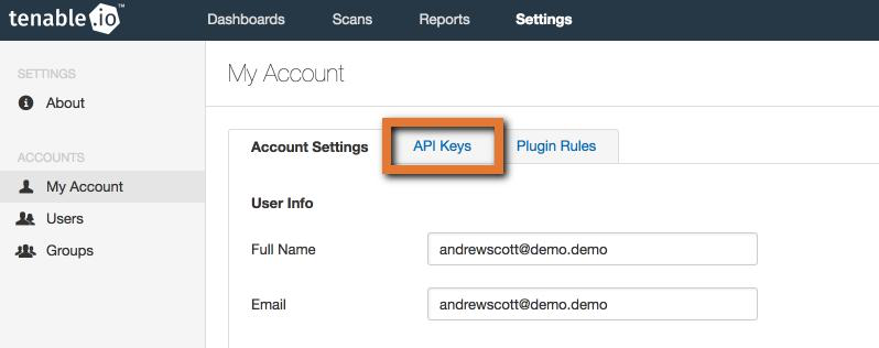 Tenable.io/API Keys