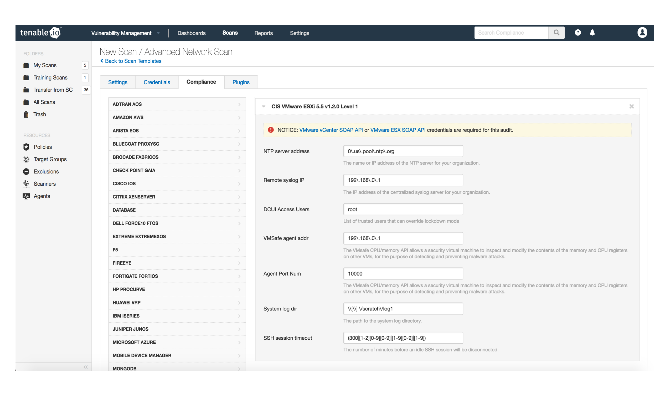 VMWare Compliance in Tenable.io