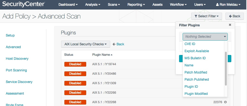 SecurityCenter search filter