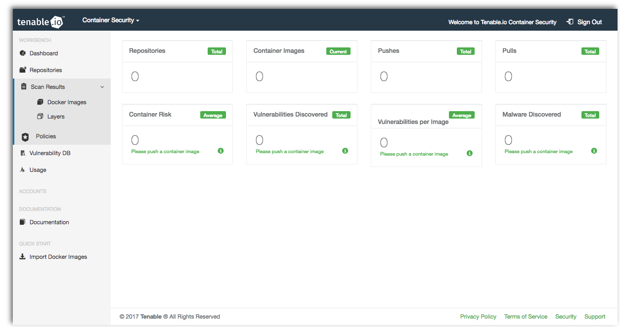 Tenable.io Container Security main page