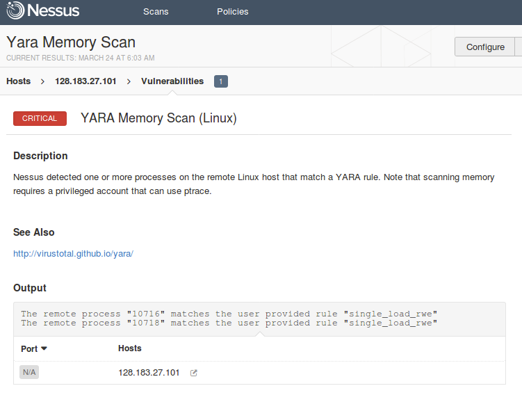 YARA Memory Scan on the hacked host