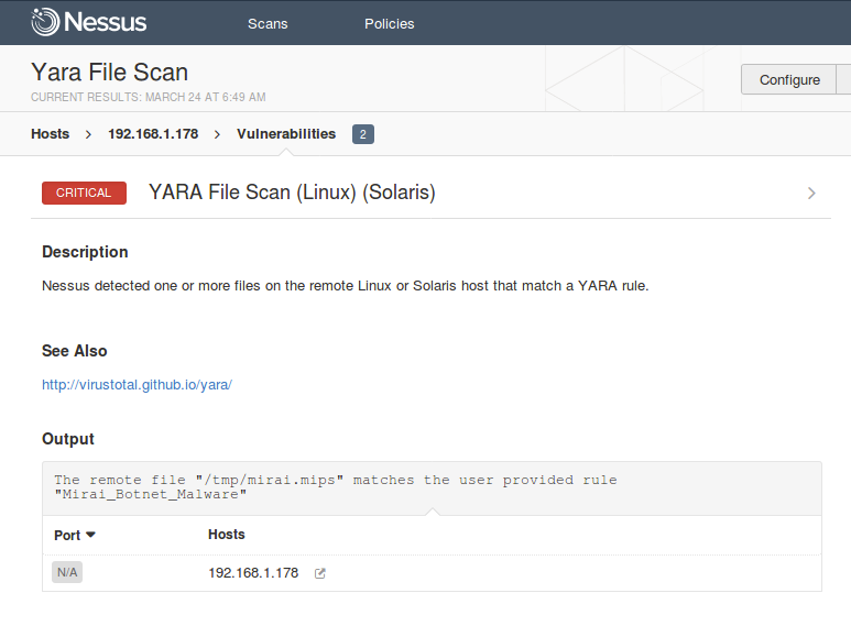 YARA File Scan to locate the malware