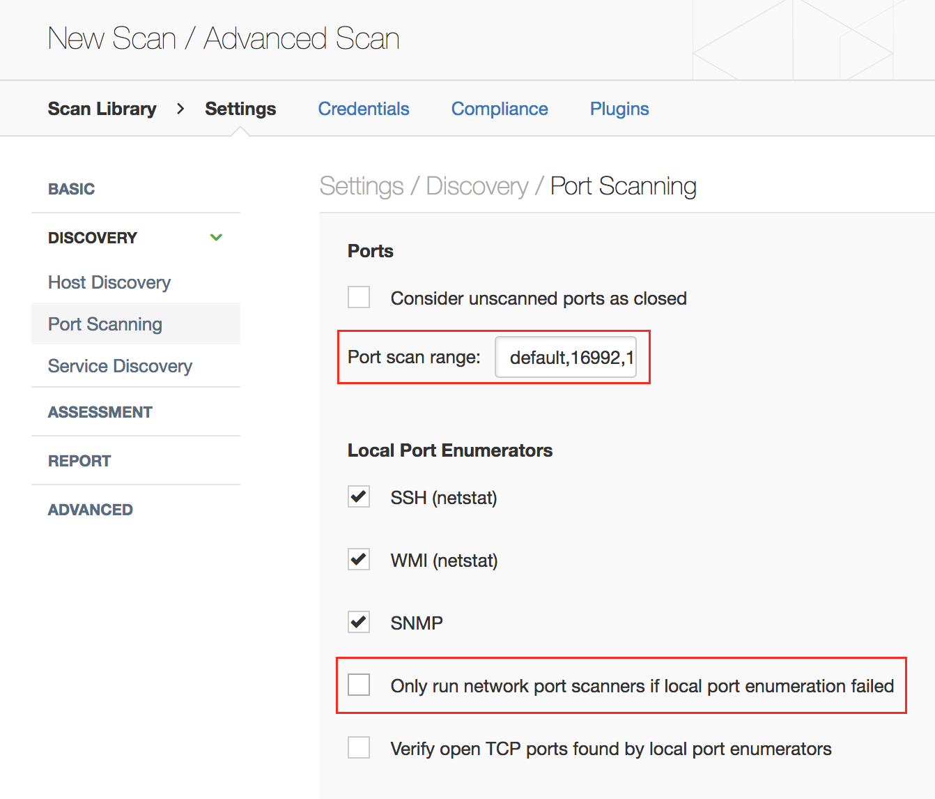 Port scanning preferences