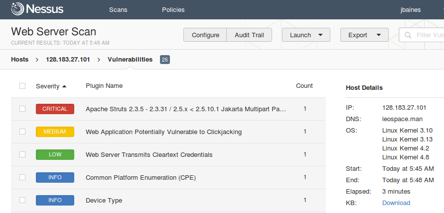 Web Server Scan for Apache Struts vulnerability