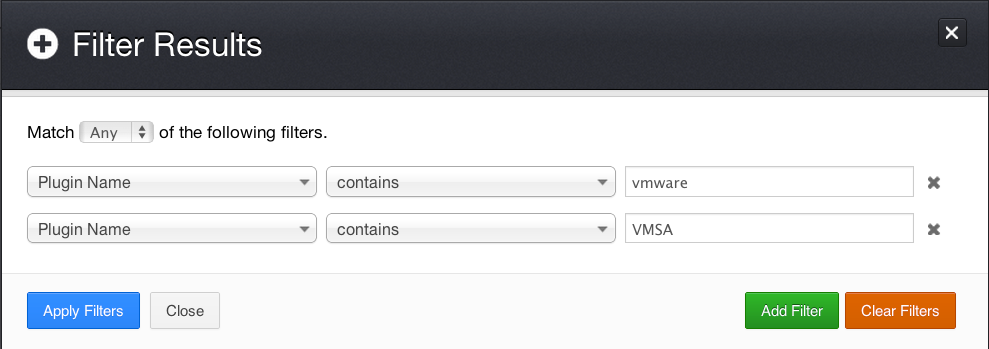 VMware results filter