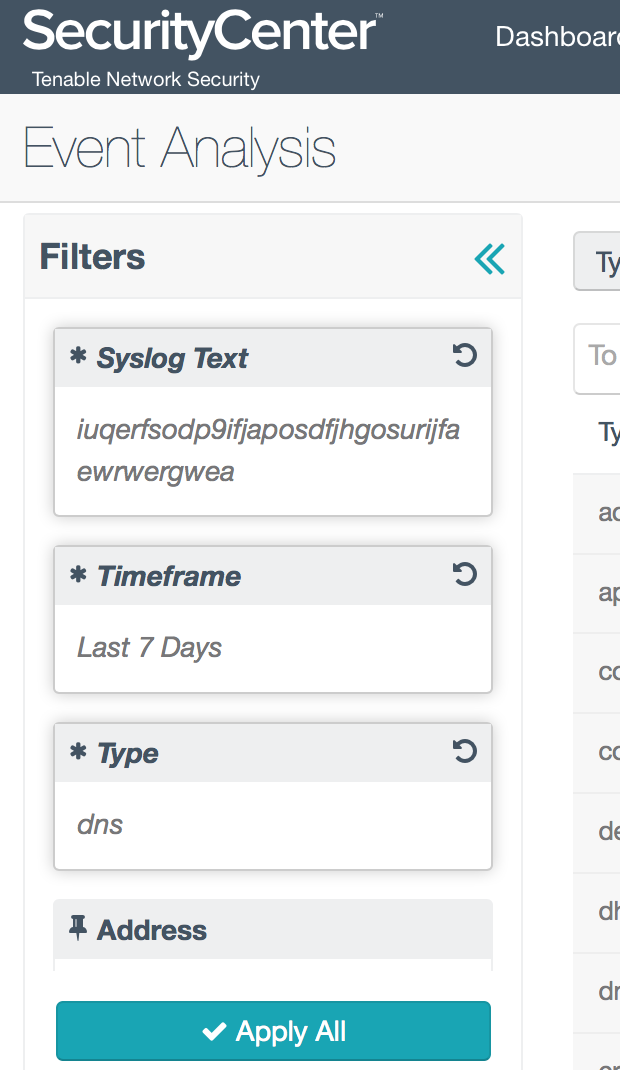 Event Analysis filter