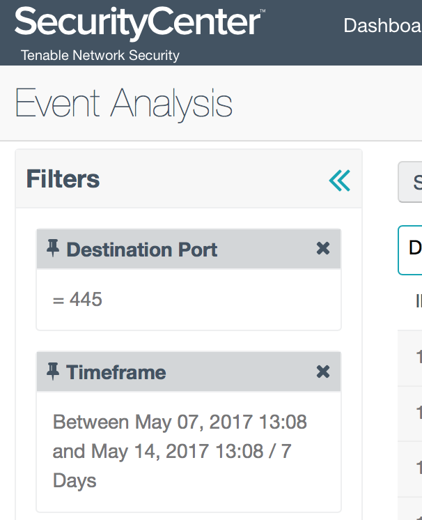 Event Analysis filters