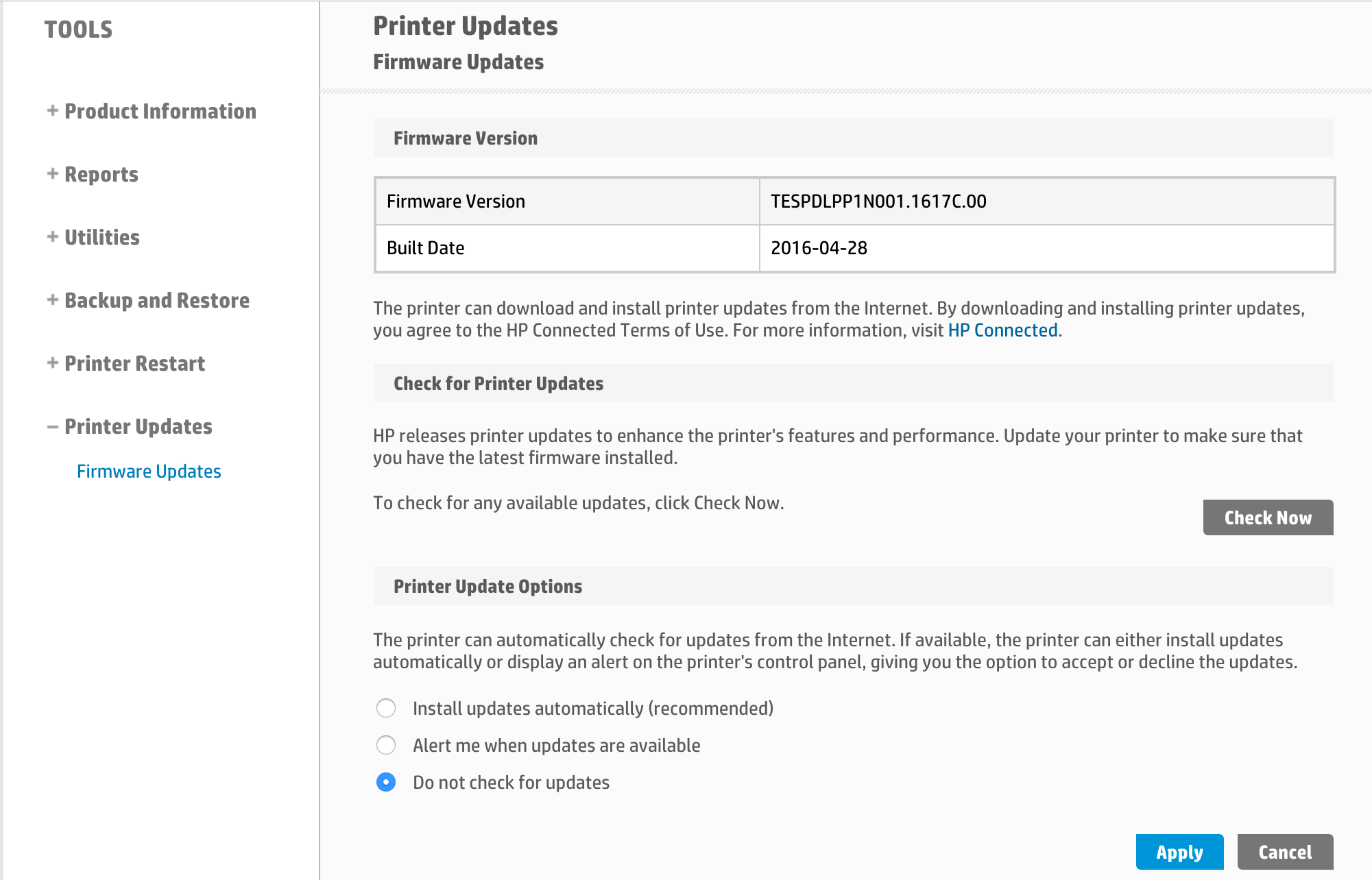 Firmware details in the web interface