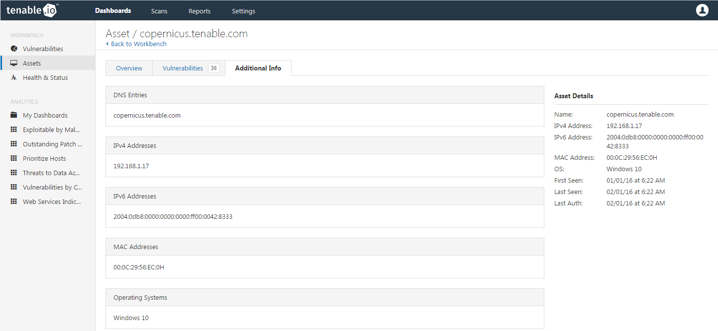 Dados de ativos do Tenable.io