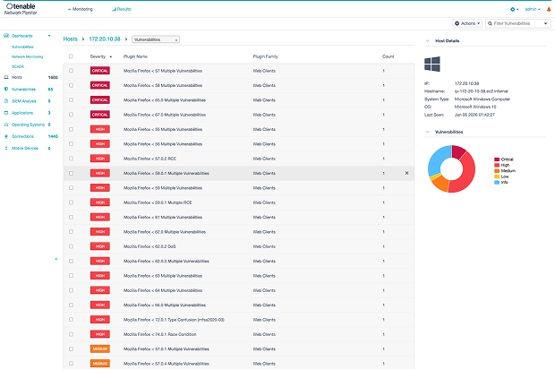 Host vulnerabilities screenshot