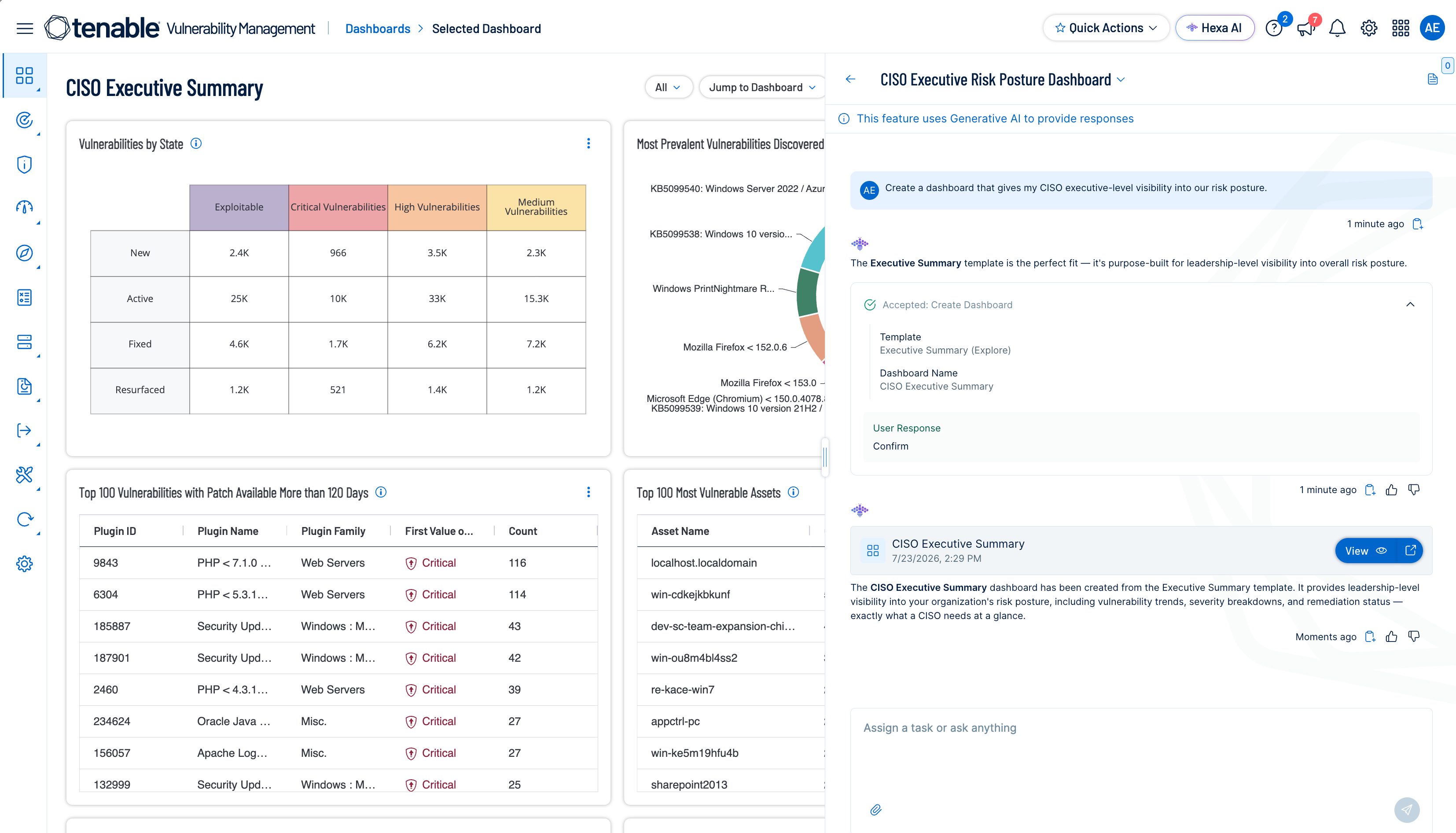Use Tenable Hexa AI to gain insight into cloud workloads or overprivileged identities.