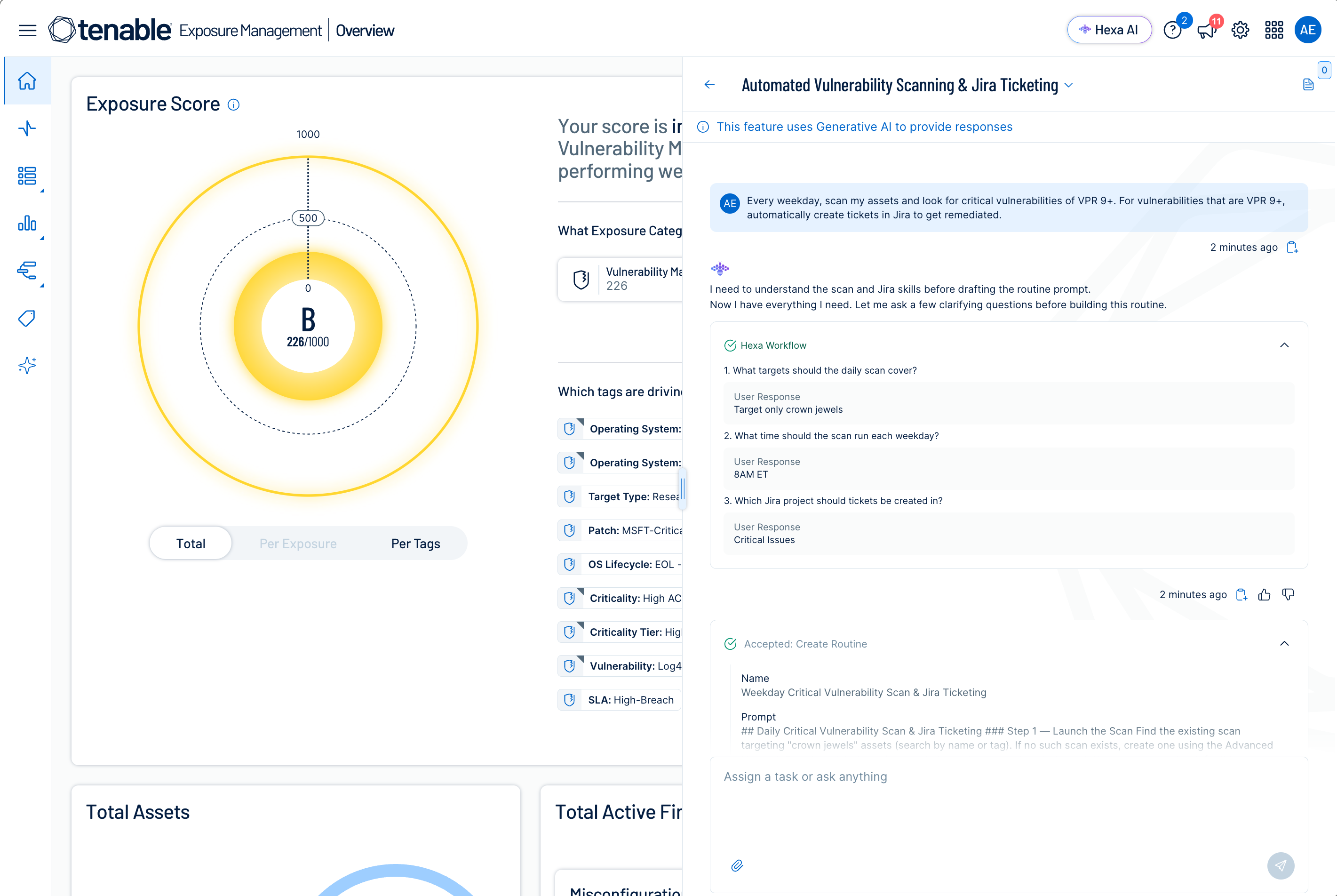Create custom dashboards ready for executive review with Tenable Hexa AI.