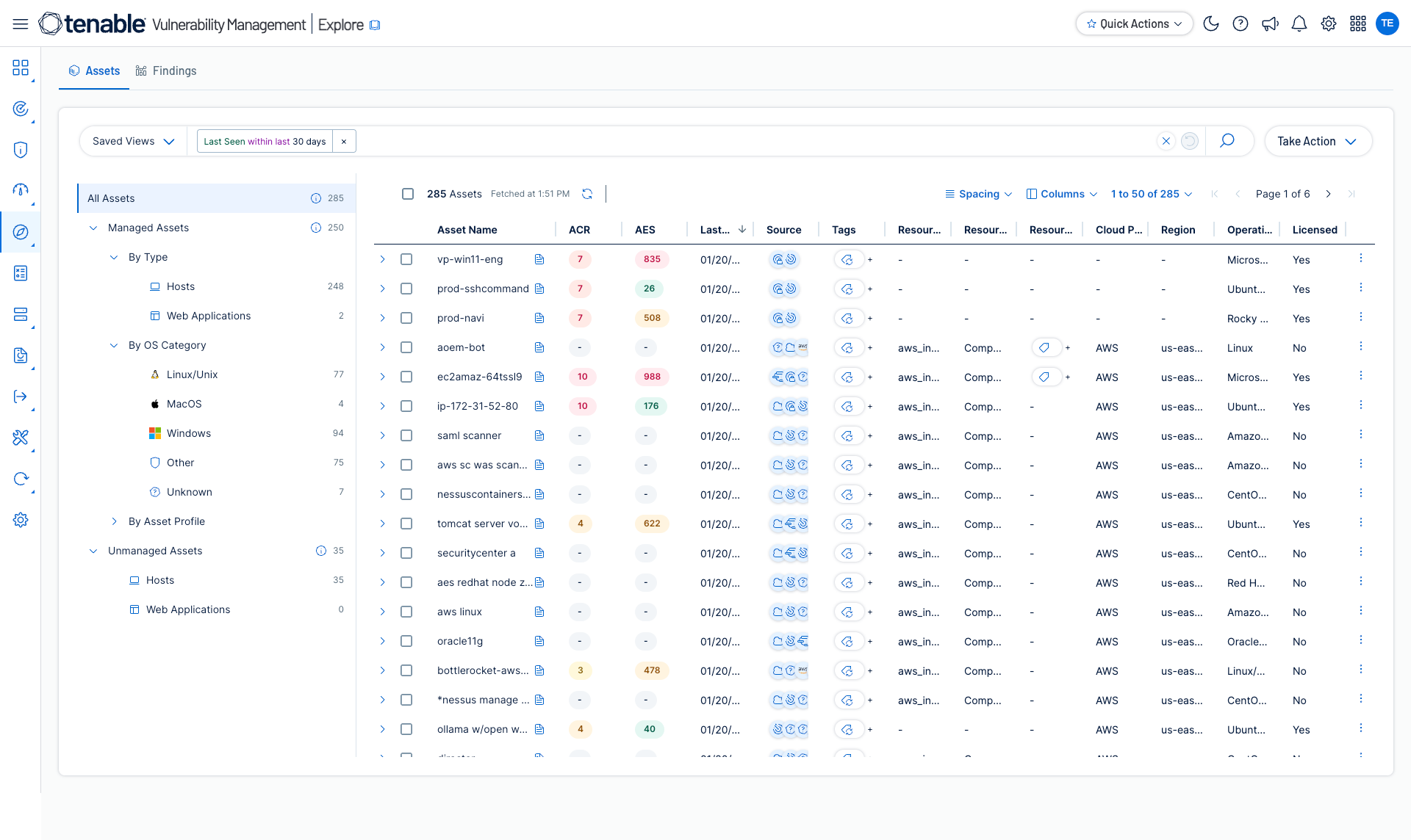 在 Tenable Vulnerability Management 的“资产探索”中，查看您的所有资产快照。