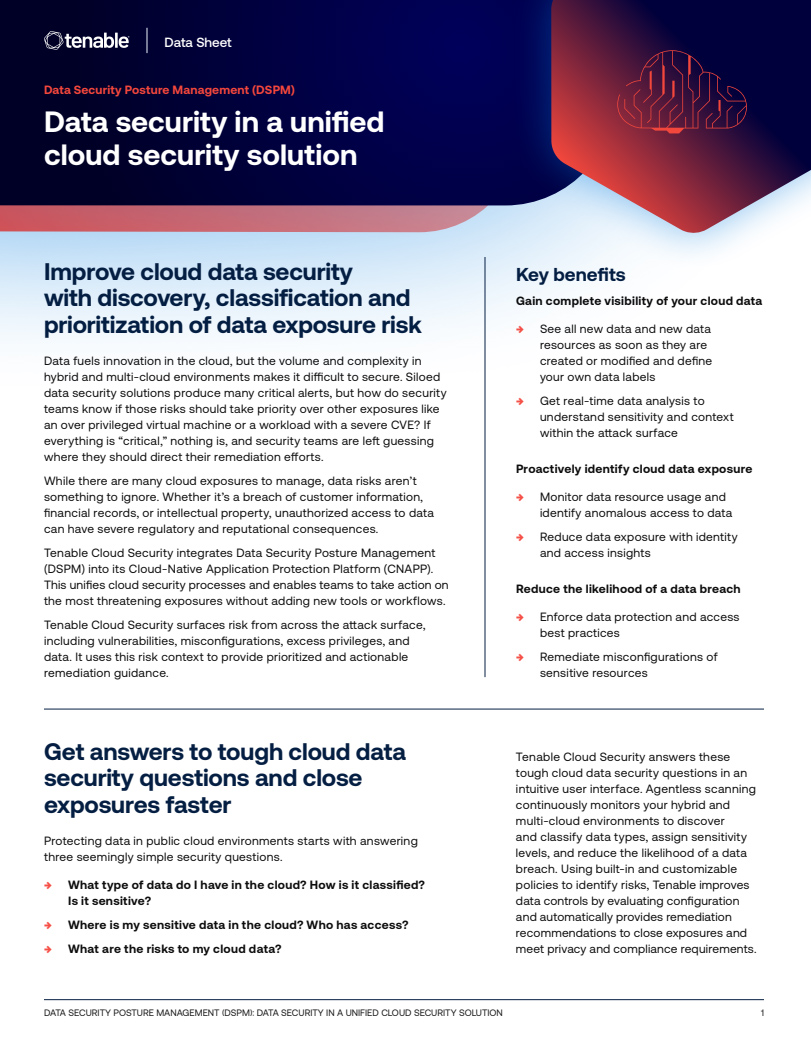 Data security posture management (DSPM) integrated into Tenable Cloud Security